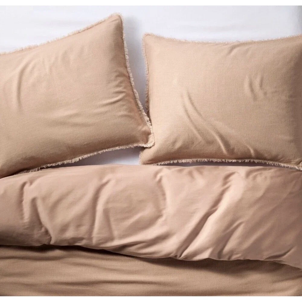 King Heavyweight Linen Blend Duvet Cover and Sham Set Light Adobe Clay NEW